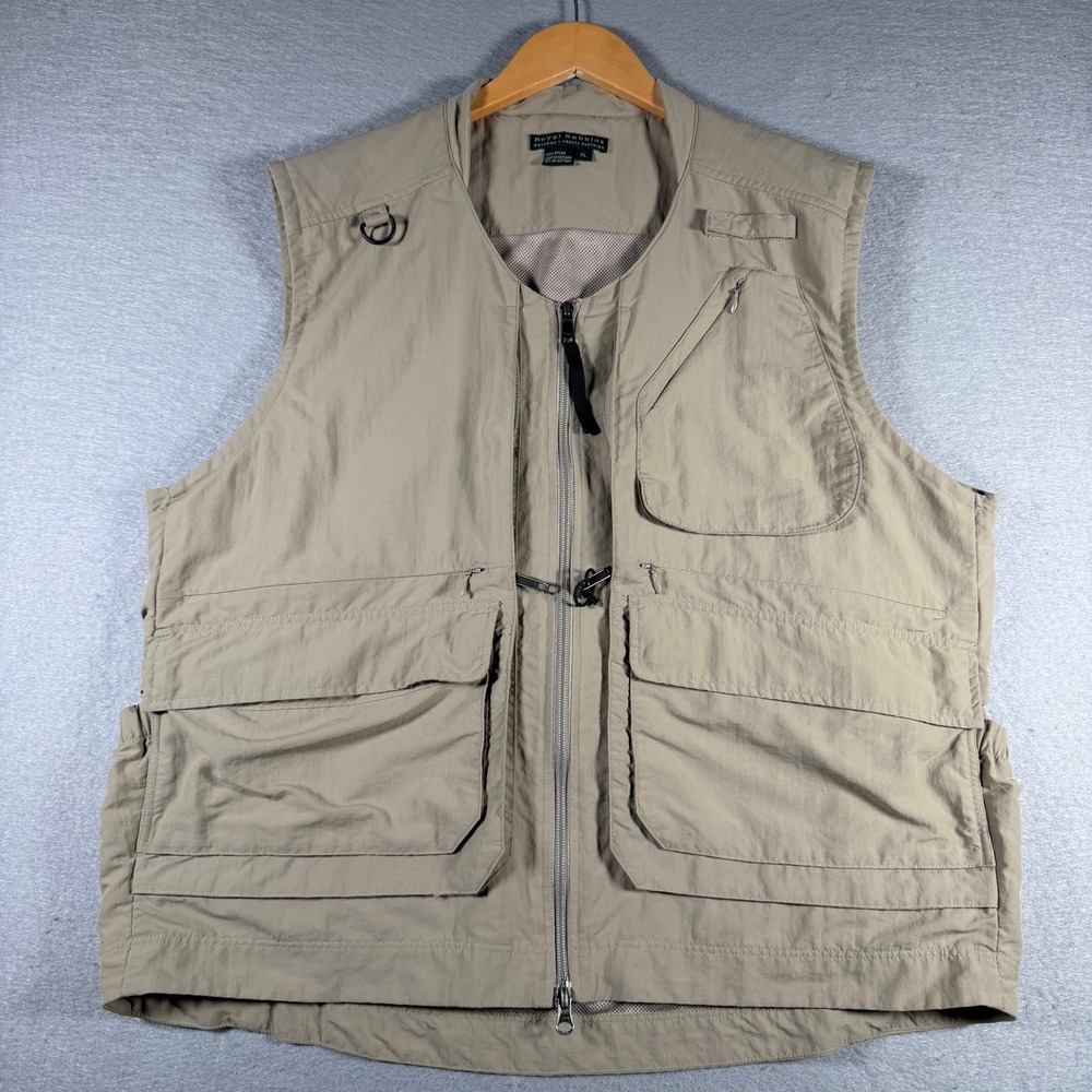 Royal Robbins‎ Mens XL Khaki Nylon Mesh Lined Multi Pocket Utility Fishing Vest